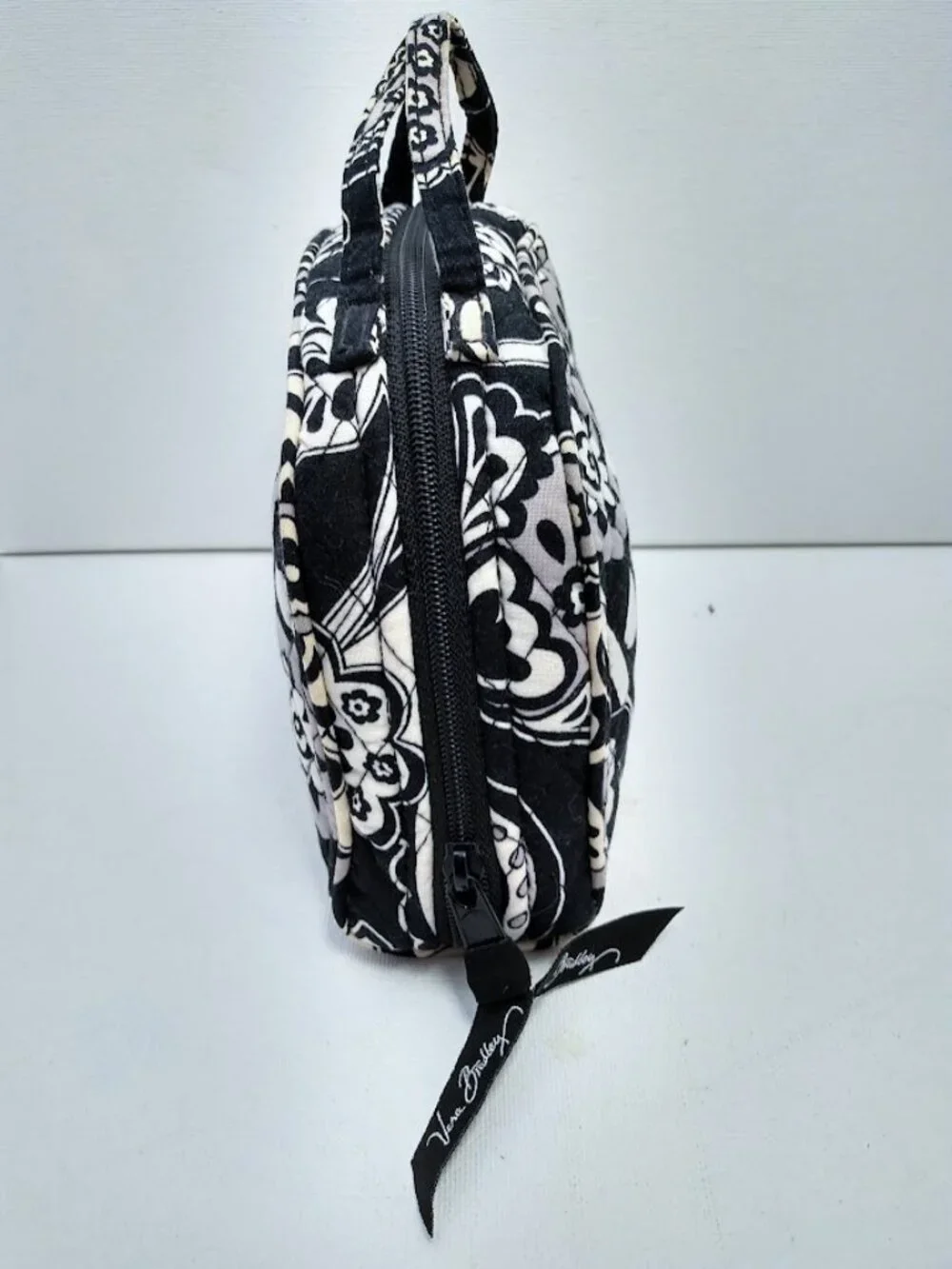 Vera Bradley Jewelry & Cosmetic Travel Bag Black Gray & White Handles FLAWS